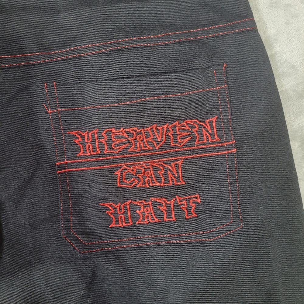 Heaven Can Wait Pants Mens 40 Black Red Embroidered Skeleton Graphic Streetwear - Picture 10 of 12
